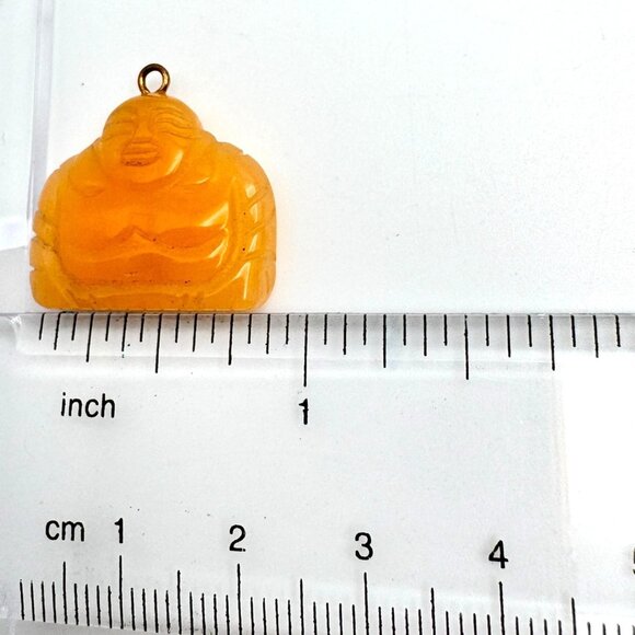 Vintage Hand-Carved Orange Butterscotch Jade Laughing Buddha Pendant 7/8" - Picture 3 of 8